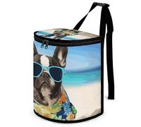 DWTJKMS French Bulldog Summer Car Trash Can with Lid Large Capacity Hanging Auto Trash Bin Leak-Proof Waterproof Trash Bin Cars Must Haves Interior Accessories