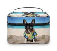 DWTJKMS French Bulldog Summer Makeup Bag, Cosmetic Organizer Case Large Portable Capacity Make Up Bags Women Travel Toiletry Bags with Handle And Divider