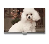 DWTJKMS French Poodle Business Card Holder Aluminum Alloy Card Case Metal Name Card Holder for Men Women Professional Credit Card ID Case for Office Business Unique Gift