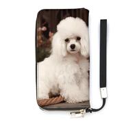 DWTJKMS French Poodle Long Wallet Slim PU Leather Wallets for Men Women Minimalist Wallet with Card Slots, white, 20x10.5cm