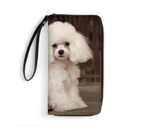 DWTJKMS French Poodle Long Wallet Slim PU Leather Wallets for Men Women Minimalist Wallet with Card Slots, white, 19.7x10.5cm