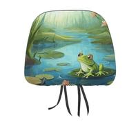 DWTJKMS Frog in A Pond Car Seat Headrest Cover 2 PCS Adjustable Reusable, Auto Interior Seat Accessories Cute Vintage Car Headrest Protector Seats Cover,for Most Cars