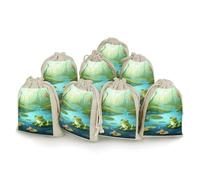 DWTJKMS Frog in A Pond Gift Pouches 8PCS Portable Small Drawstring Storage Bags Pouches Reusable Cotton Linen Bunches Pocket For Wedding, Travel, Office, Workout (Unisex)