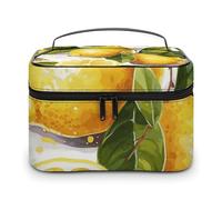DWTJKMS Fruits Lemon Makeup Bag, Cosmetic Organizer Case Large Portable Capacity Make Up Bags Women Travel Toiletry Bags with Handle And Divider