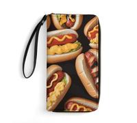 DWTJKMS Fun Food Hot Dogs Long Wallet Slim PU Leather Wallets for Men Women Minimalist Wallet with Card Slots, white, 19.7x10.5cm