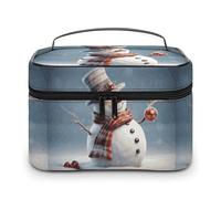 DWTJKMS Funny Christmas Snowman Makeup Bag, Cosmetic Organizer Case Large Portable Capacity Make Up Bags Women Travel Toiletry Bags with Handle And Divider