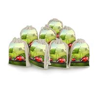 DWTJKMS Funny Ladybug Holding Umbrellas Gift Pouches 8PCS Portable Small Drawstring Storage Bags Pouches Reusable Cotton Linen Bunches Pocket For Wedding, Travel, Office, Workout (Unisex)