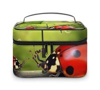 DWTJKMS Funny Ladybug Holding Umbrellas Makeup Bag, Cosmetic Organizer Case Large Portable Capacity Make Up Bags Women Travel Toiletry Bags with Handle And Divider