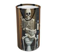 DWTJKMS Funny Skeleton Bathroom Canvas Laundry Basket, Collapsible Dirty Clothes Hamper with Easy Carry Handles, Large Storage Basket for Laundry Room Dorm, Family
