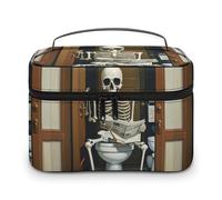 DWTJKMS Funny Skeleton Bathroom Canvas Makeup Bag, Cosmetic Organizer Case Large Portable Capacity Make Up Bags Women Travel Toiletry Bags with Handle And Divider