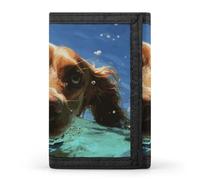 DWTJKMS Funny Swimming Dog Wallet Minimalist Mens Slim Trifold Wallets Modern Fashion Wallets Anti-Theft Wallet Holds Cards And Cash