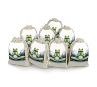 DWTJKMS Funny Yoga Frog Gift Pouches 8PCS Portable Small Drawstring Storage Bags Pouches Reusable Cotton Linen Bunches Pocket For Wedding, Travel, Office, Workout (Unisex)