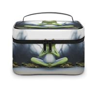 DWTJKMS Funny Yoga Frog Makeup Bag, Cosmetic Organizer Case Large Portable Capacity Make Up Bags Women Travel Toiletry Bags with Handle And Divider