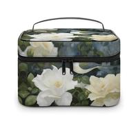 DWTJKMS Gardenia Flowers Birds Makeup Bag, Cosmetic Organizer Case Large Portable Capacity Make Up Bags Women Travel Toiletry Bags with Handle And Divider