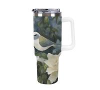 DWTJKMS Gardenia Flowers Birds Stainless Steel Tumbler 40 Oz Leak-proof Large Capacity Car Cup with Handle Straw Double Wall Vacuum Insulated Cup Reusable Keeps Cold Or Hot White-style