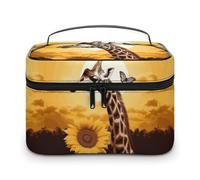 DWTJKMS Giraffe And Sunflower Makeup Bag, Cosmetic Organizer Case Large Portable Capacity Make Up Bags Women Travel Toiletry Bags with Handle And Divider