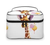 DWTJKMS Giraffe Makeup Bag, Cosmetic Organizer Case Large Portable Capacity Make Up Bags Women Travel Toiletry Bags with Handle And Divider