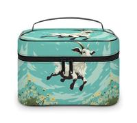 DWTJKMS Goat Frolic Makeup Bag, Cosmetic Organizer Case Large Portable Capacity Make Up Bags Women Travel Toiletry Bags with Handle And Divider