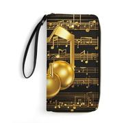 DWTJKMS Gold Musical Note with Fallen Shiny Star Long Wallet Slim PU Leather Wallets for Men Women Minimalist Wallet with Card Slots, white, 19.7x10.5cm