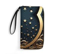DWTJKMS Golden Background And Crescent Moon Long Wallet Slim PU Leather Wallets for Men Women Minimalist Wallet with Card Slots, white, 19.7x10.5cm