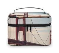 DWTJKMS Golden Gate Bridge Makeup Bag, Cosmetic Organizer Case Large Portable Capacity Make Up Bags Women Travel Toiletry Bags with Handle And Divider