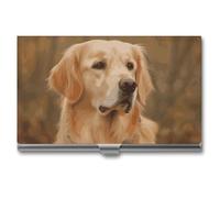 DWTJKMS Golden Retriever Business Card Holder Aluminum Alloy Card Case Metal Name Card Holder for Men Women Professional Credit Card ID Case for Office Business Unique Gift