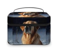 DWTJKMS Golden Retriever Makeup Bag, Cosmetic Organizer Case Large Portable Capacity Make Up Bags Women Travel Toiletry Bags with Handle And Divider