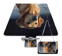 DWTJKMS Golden Retriever Picnic Mat, Foldable Waterproof Sand Mat with Tote Bag Large Outdoor Picnic Mats 58" X 58" Camping Blanket for Beach, Park, Travel
