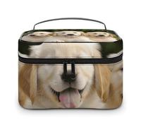DWTJKMS Golden Retriever Puppies Makeup Bag, Cosmetic Organizer Case Large Portable Capacity Make Up Bags Women Travel Toiletry Bags with Handle And Divider