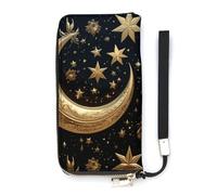 DWTJKMS Golden Stars And Moon Long Wallet Slim PU Leather Wallets for Men Women Minimalist Wallet with Card Slots, white, 20x10.5cm