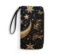 DWTJKMS Golden Stars And Moon Long Wallet Slim PU Leather Wallets for Men Women Minimalist Wallet with Card Slots, white, 19.7x10.5cm