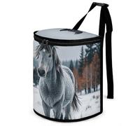 DWTJKMS Gray Horse in Winter Landscape Snowy Wilderness Car Trash Can with Lid Large Capacity Hanging Auto Trash Bin Leak-Proof Waterproof Trash Bin Cars Must Haves Interior Accessories