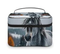 DWTJKMS Gray Horse in Winter Landscape Snowy Wilderness Makeup Bag, Cosmetic Organizer Case Large Portable Capacity Make Up Bags Women Travel Toiletry Bags with Handle And Divider