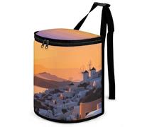 DWTJKMS Greece Island Sunset Landscape Car Trash Can with Lid Large Capacity Hanging Auto Trash Bin Leak-Proof Waterproof Trash Bin Cars Must Haves Interior Accessories