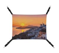 DWTJKMS Greece Island Sunset Landscape Cat Hammock Soft Sleeping Hammocks Adjustable Pet Hammock All Season Use for Cats, Ferret, Puppy, Rabbits, Small Animals (Classical)