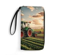 DWTJKMS Green Fields Farming Machine Long Wallet Slim PU Leather Wallets for Men Women Minimalist Wallet with Card Slots, white, 19.7x10.5cm
