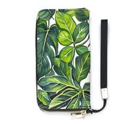 DWTJKMS Green Leaves of Plants Long Wallet Slim PU Leather Wallets for Men Women Minimalist Wallet with Card Slots, white, 20x10.5cm