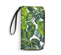 DWTJKMS Green Leaves of Plants Long Wallet Slim PU Leather Wallets for Men Women Minimalist Wallet with Card Slots, white, 19.7x10.5cm