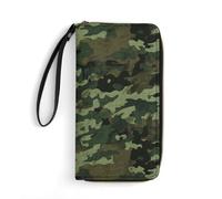 DWTJKMS Green Military Camo Long Wallet Slim PU Leather Wallets for Men Women Minimalist Wallet with Card Slots, white, 19.7x10.5cm