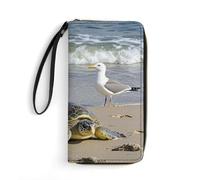DWTJKMS Green Sea Turtle Long Wallet Slim PU Leather Wallets for Men Women Minimalist Wallet with Card Slots, white, 19.7x10.5cm