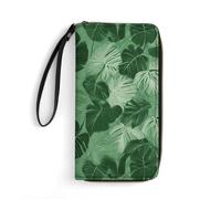 DWTJKMS Green Tropical Leaves Long Wallet Slim PU Leather Wallets for Men Women Minimalist Wallet with Card Slots, white, 19.7x10.5cm