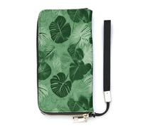 DWTJKMS Green Tropical Leaves Long Wallet Slim PU Leather Wallets for Men Women Minimalist Wallet with Card Slots, white, 20x10.5cm