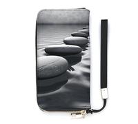 DWTJKMS Grey Zen Stones Picture Long Wallet Slim PU Leather Wallets for Men Women Minimalist Wallet with Card Slots, white, 20x10.5cm