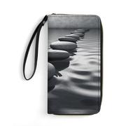 DWTJKMS Grey Zen Stones Picture Long Wallet Slim PU Leather Wallets for Men Women Minimalist Wallet with Card Slots, white, 19.7x10.5cm