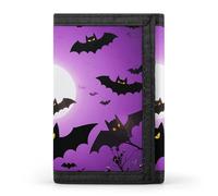 DWTJKMS Halloween Flying Purple Bats Wallet Minimalist Mens Slim Trifold Wallets Modern Fashion Wallets Anti-Theft Wallet Holds Cards And Cash