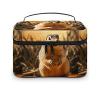 DWTJKMS Hand Drawn Groundhog Makeup Bag, Cosmetic Organizer Case Large Portable Capacity Make Up Bags Women Travel Toiletry Bags with Handle And Divider