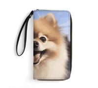 DWTJKMS Happy Pomeranian Long Wallet Slim PU Leather Wallets for Men Women Minimalist Wallet with Card Slots, white, 19.7x10.5cm