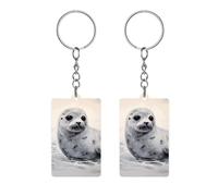 DWTJKMS Harp Seal Painting Keychain Acrylic Funny Key Finder Cute Pattern Keyring Bag Charms Key Pendants Mini Car Key Chains Purse Accessories Party Gift for Men Women, White, 5x3cm