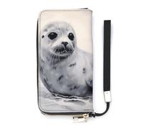 DWTJKMS Harp Seal Painting Long Wallet Slim PU Leather Wallets for Men Women Minimalist Wallet with Card Slots, white, 20x10.5cm