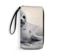 DWTJKMS Harp Seal Painting Long Wallet Slim PU Leather Wallets for Men Women Minimalist Wallet with Card Slots, white, 19.7x10.5cm